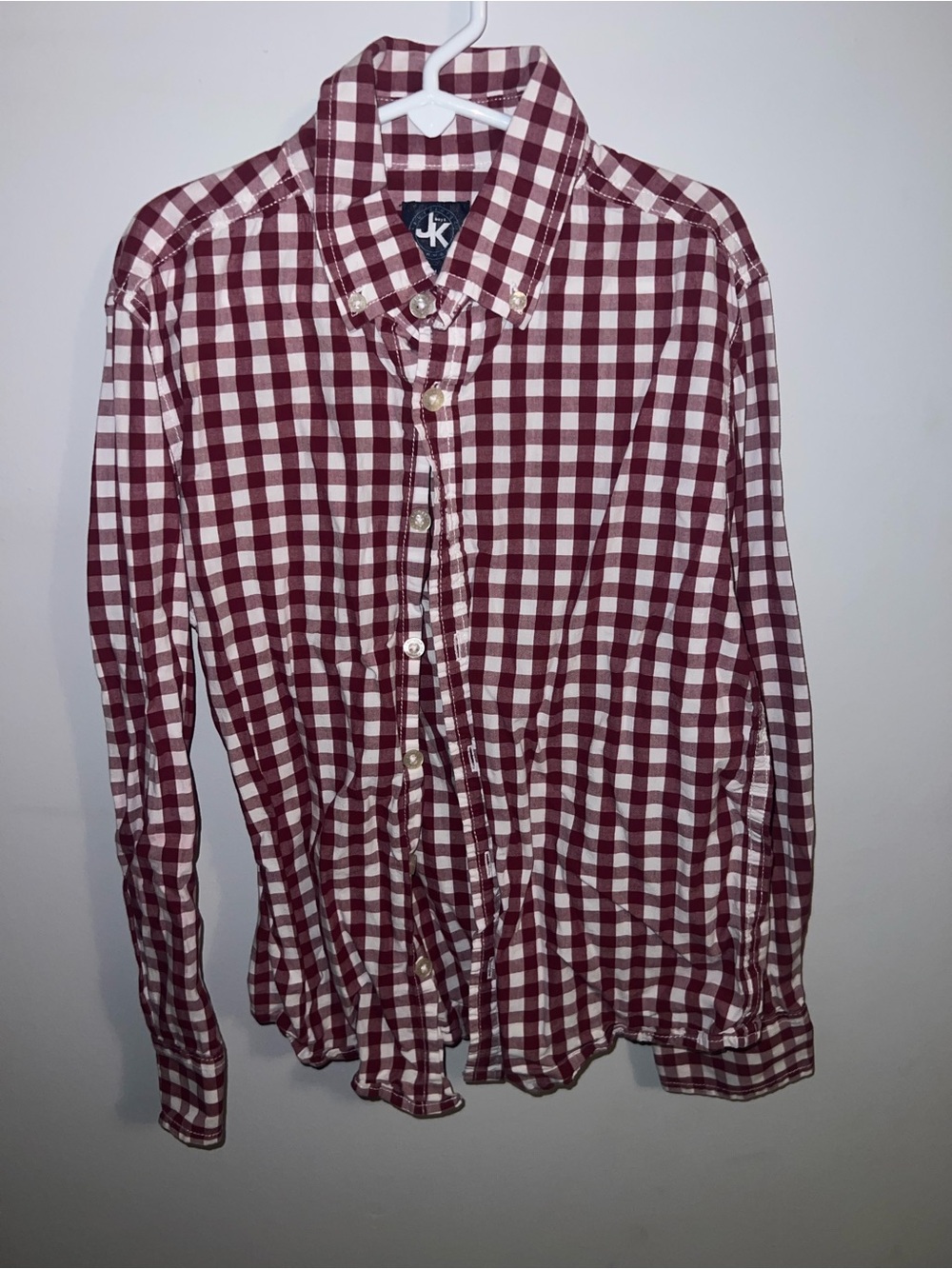 Kj Brand Burgundy and White Check Button-Up Shirt
